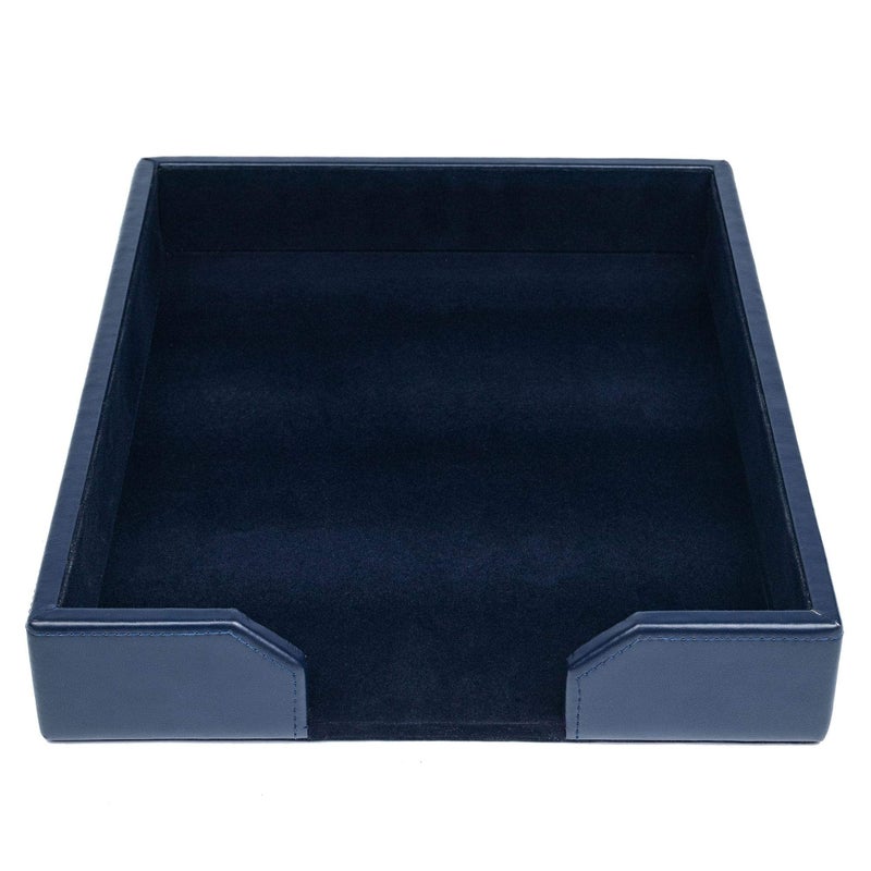 DACASSO Bonded Leather Desktop Letter Tray - Luxury Letter Holder & Paper Organizer for Desk - Office Organization & Executive Desk Decor - (Navy Blue) 13.5 x 10.5 x 2 - Image 1